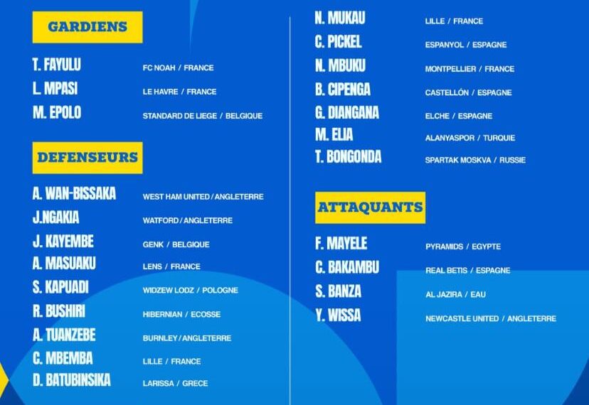 Sébastien Desabre dévoile la liste des 26 Léopards pour le barrage de la Coupe du Monde 2026