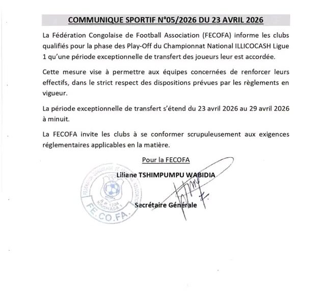 RDC fecofa: ouverture exceptionnelle du marché des transferts pour les clubs qualifiés aux play-offs de la Linafoot