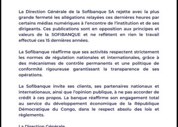 RDC : la Sofibanque rejette fermement des accusations de blanchiment et réaffirme sa conformité réglementaire