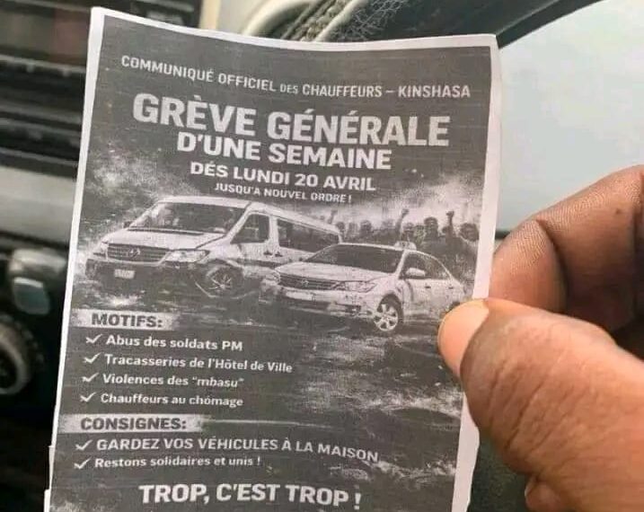 Kinshasa sans transport en commun dès ce lundi 20 avril