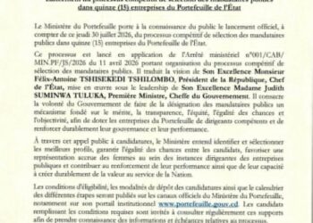 RDC : le gouvernement lance le recrutement des mandataires publics dans 15 entreprises du Portefeuille de l&rsquo;État