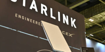 LONDON, ENGLAND - MARCH 28: A Starlink engineered by Spacex is displayed during the Everything Electric London 2024 at ExCel on March 28, 2024 in London, England. Starlink is a satellite internet constellation operated by Starlink Services, the world’s largest constellation of satellites operating in a low orbit around the Earth. The show, designed to inspire people, includes an array of visitor attractions, dozens of 'live sessions' and an exhibition of hundreds of companies, electric vehicles of all types, and a large selection of home energy options.   (Photo by John Keeble/Getty Images)