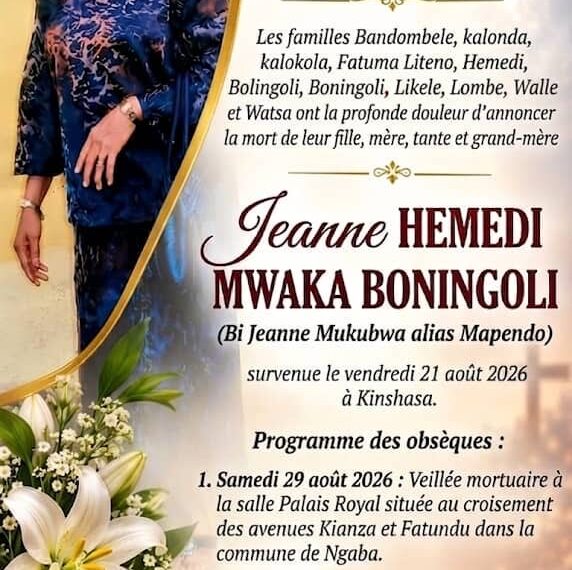 Nécrologie : disparition à Kinshasa de Jeanne Hemedi Mwaka Boningoli, « Bi Jeanne Mukubwa »