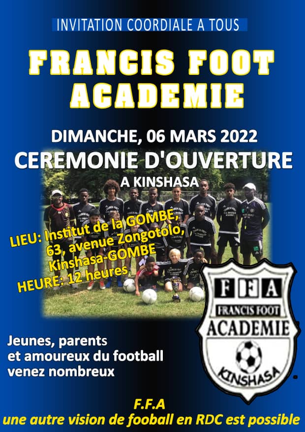 Football : Francis Foot Académie/Belgique à Kinshasa pour promouvoir les jeunes talents